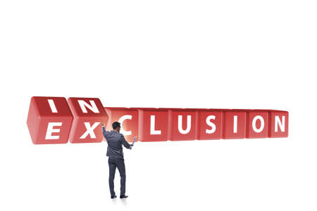 Businessman turning cubes in inclusion and exclusion conceptの写真素材
