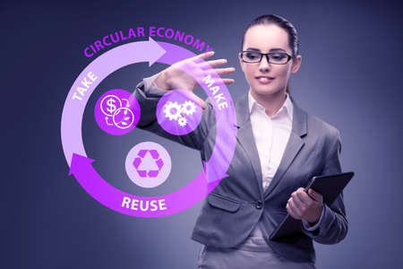 Concept of circular economy with businesswomanの写真素材