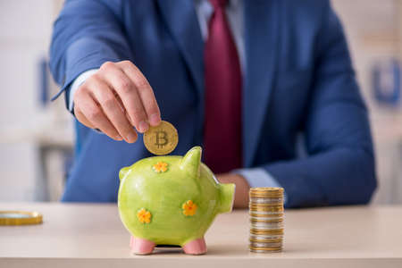 Young man earning money via Internet in retirement concept