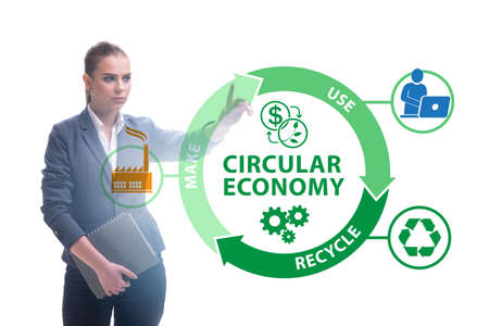 Concept of circular economy with businesswomanの写真素材