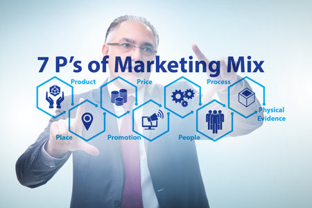 Businessman in the concept of 7ps of marketing mixの写真素材