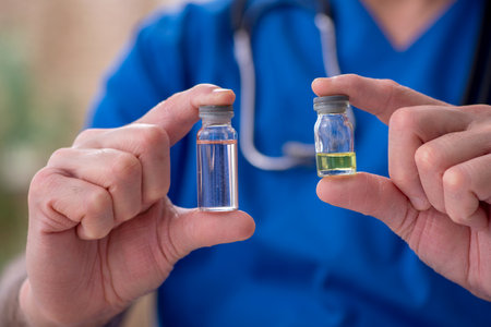 Old male doctor in vaccination conceptの写真素材