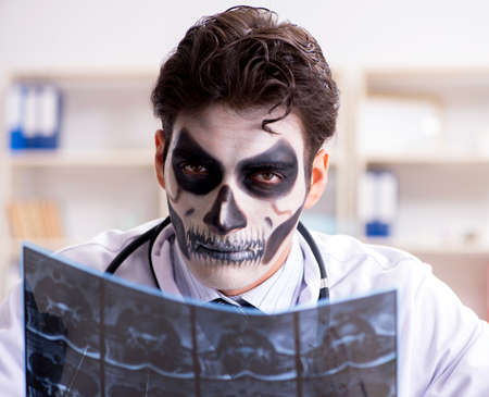 Scary monster doctor working in lab