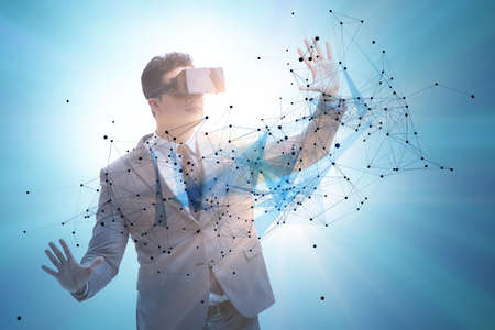 Man in neural network concept with VR glasses