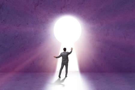 Businessman opening new door to successの写真素材
