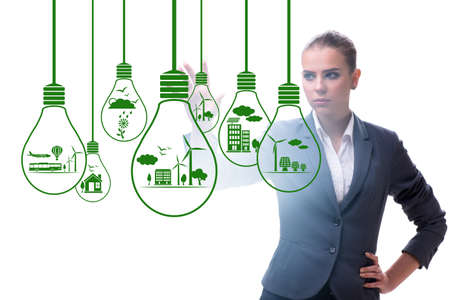 Think green ecological concept with businesswomanの写真素材