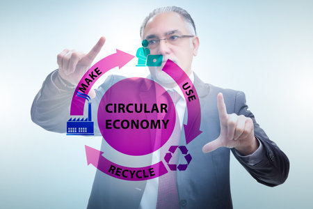 Concept of circular economy with businessmanの写真素材