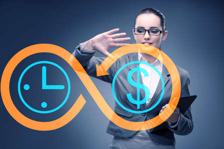 Businesswoman in time is money conceptの写真素材