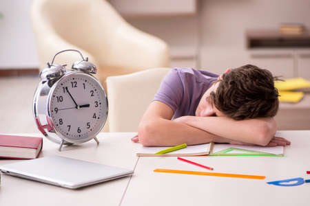 Schoolboy preparing for exams at homeの写真素材