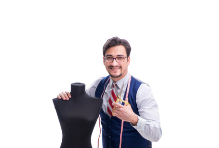 Male tailor isolated on white backgroundの写真素材