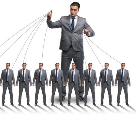 Boss employee manipulating his staff in business concept
