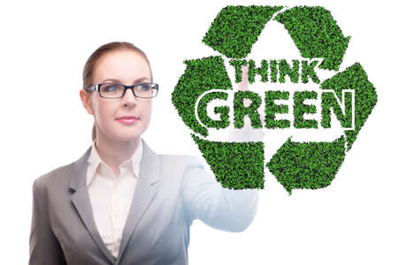 Think green ecological concept with businesswomanの写真素材