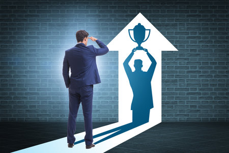 Businessman dreaming of top prize in business conceptの写真素材