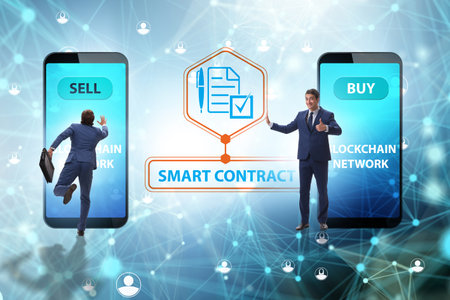 Businessman using mobile smartphones in smart contractsの写真素材