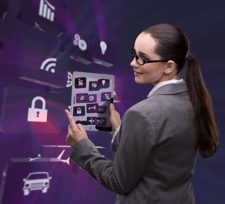 Woman with tablet in social networks concept