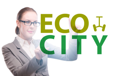 Ecocity ecology concept with businesswomanの写真素材