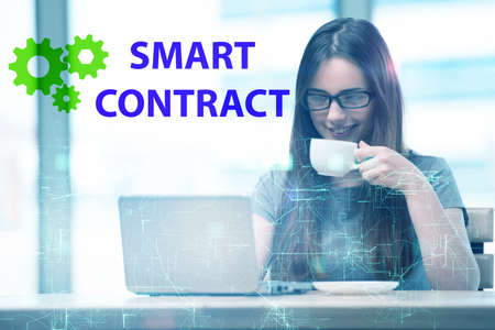 Smart contract as illustration of blockchain conceptの写真素材
