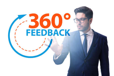 360 degree concept with businessman pressing button