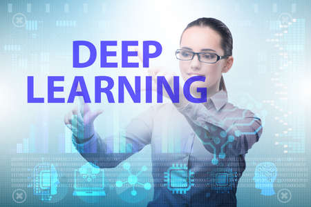 Deep learning concept with businessman pressing buttonの写真素材