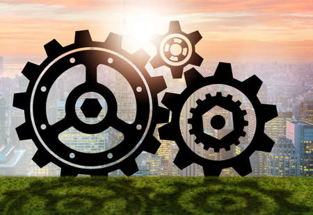 Teamwork concept with cogwheels gearsの写真素材