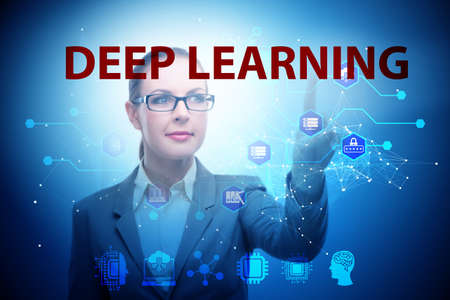 Deep learning concept with businessman pressing buttonの写真素材