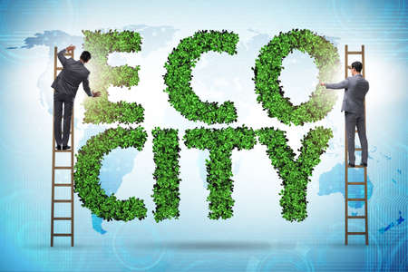 Eco city in ecology concept with businessman