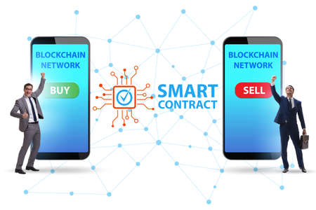 Businessman using mobile smartphones in smart contracts