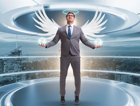 Angel investor concept with businessman with wingsの写真素材