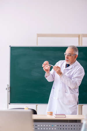 Old male doctor dentist in the classroomの写真素材