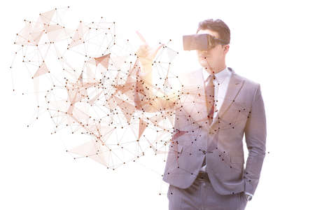 Man in neural network concept with VR glasses