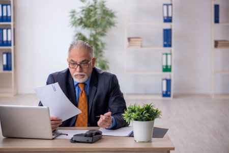 Old boss working in the officeの写真素材