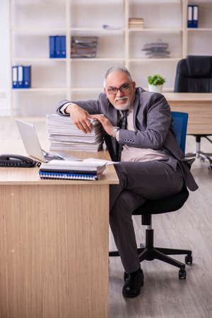 Old male employee working at workplaceの写真素材