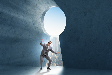 Businessman opening new door to successの写真素材