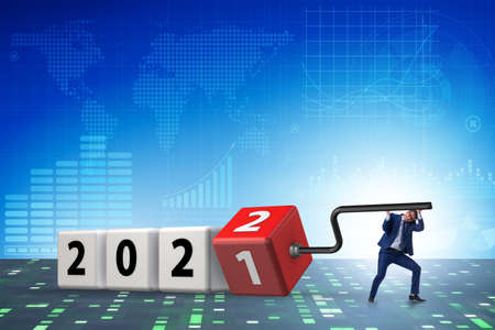Concept of year 2021 turning to 2022
