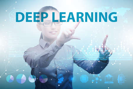 Deep learning concept with businessman pressing buttonの写真素材