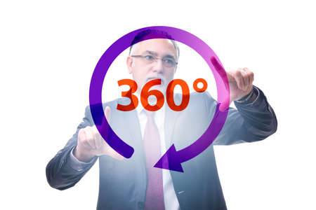 360 degree concept with businessman pressing button