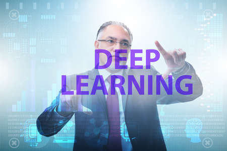 Deep learning concept with businessman pressing buttonの写真素材