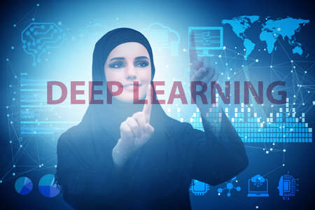 Deep learning concept with businessman pressing buttonの写真素材