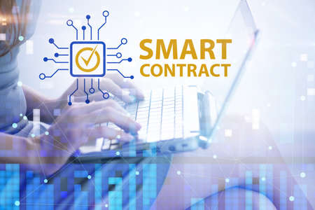 Smart contract as illustration of blockchain conceptの写真素材
