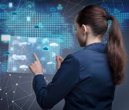 Woman with tablet in cloud computing conceptの写真素材