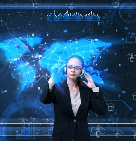 Woman in social data management concept