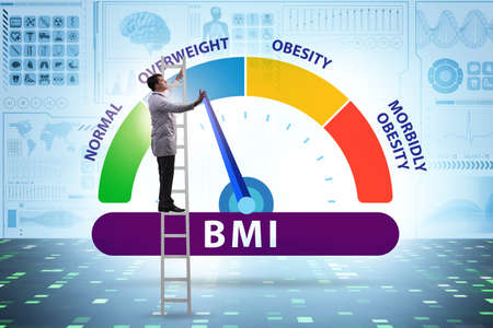 Concept of BMI - body mass index with manの写真素材