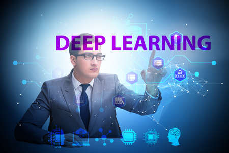 Deep learning concept with businessman pressing buttonの写真素材