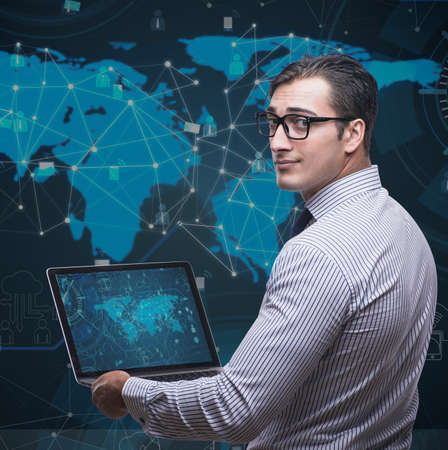 Man in social data management concept