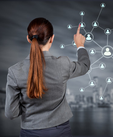 Young woman in social networks conceptsの写真素材