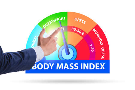 Concept of BMI - body mass index with manの写真素材