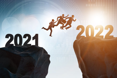Man jumping from year 2021 to 2022の写真素材