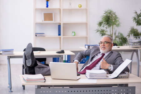 Old male employee working in the officeの写真素材