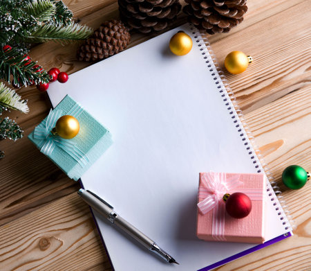 Blank message paper in christmas festive conceptの写真素材