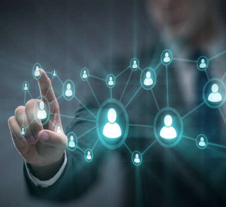 Businessman in social networks concept